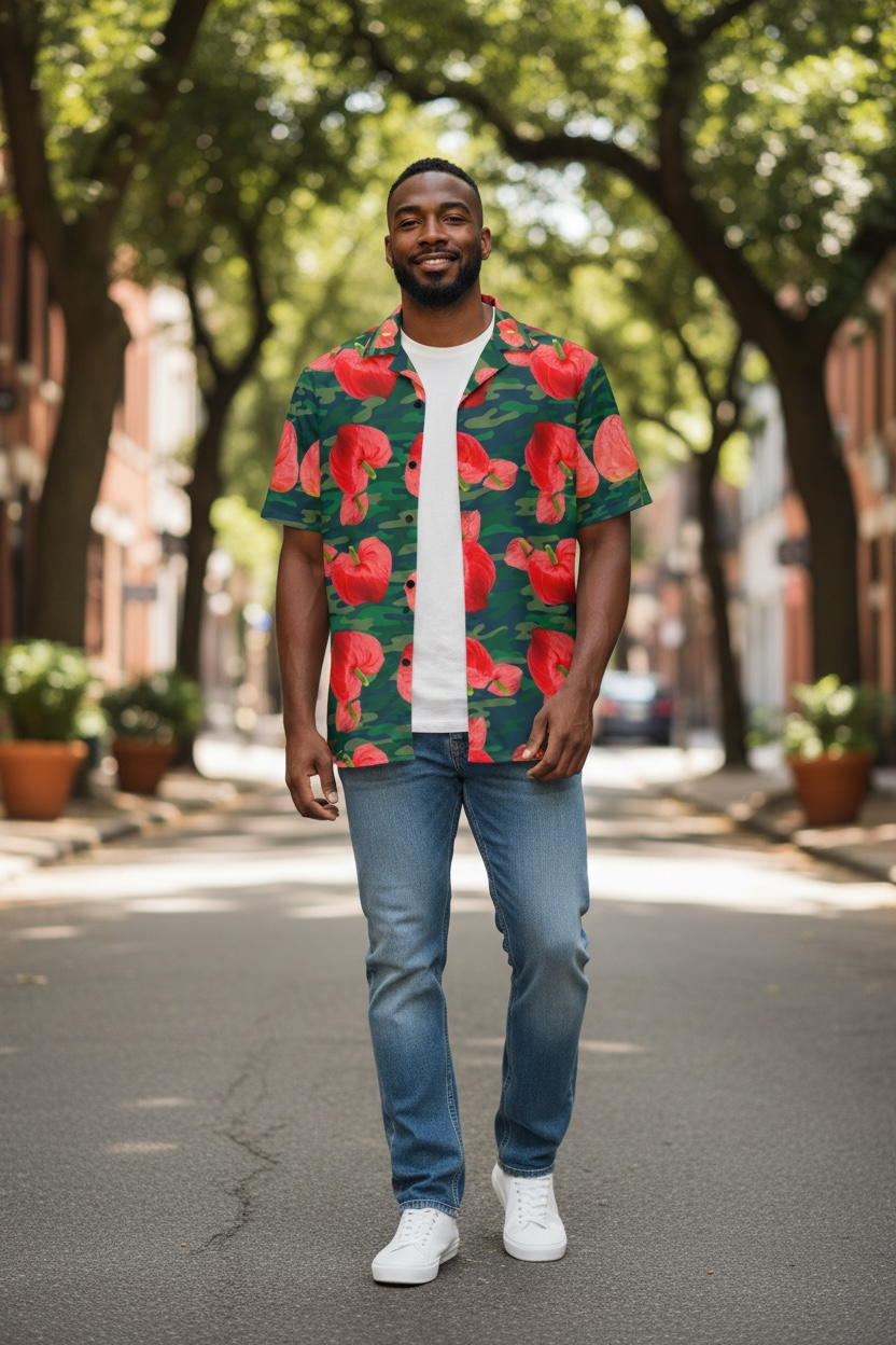 Flamingo Flower Print Button Shirt