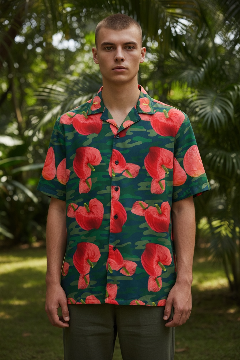 Flamingo Flower Print Button Shirt