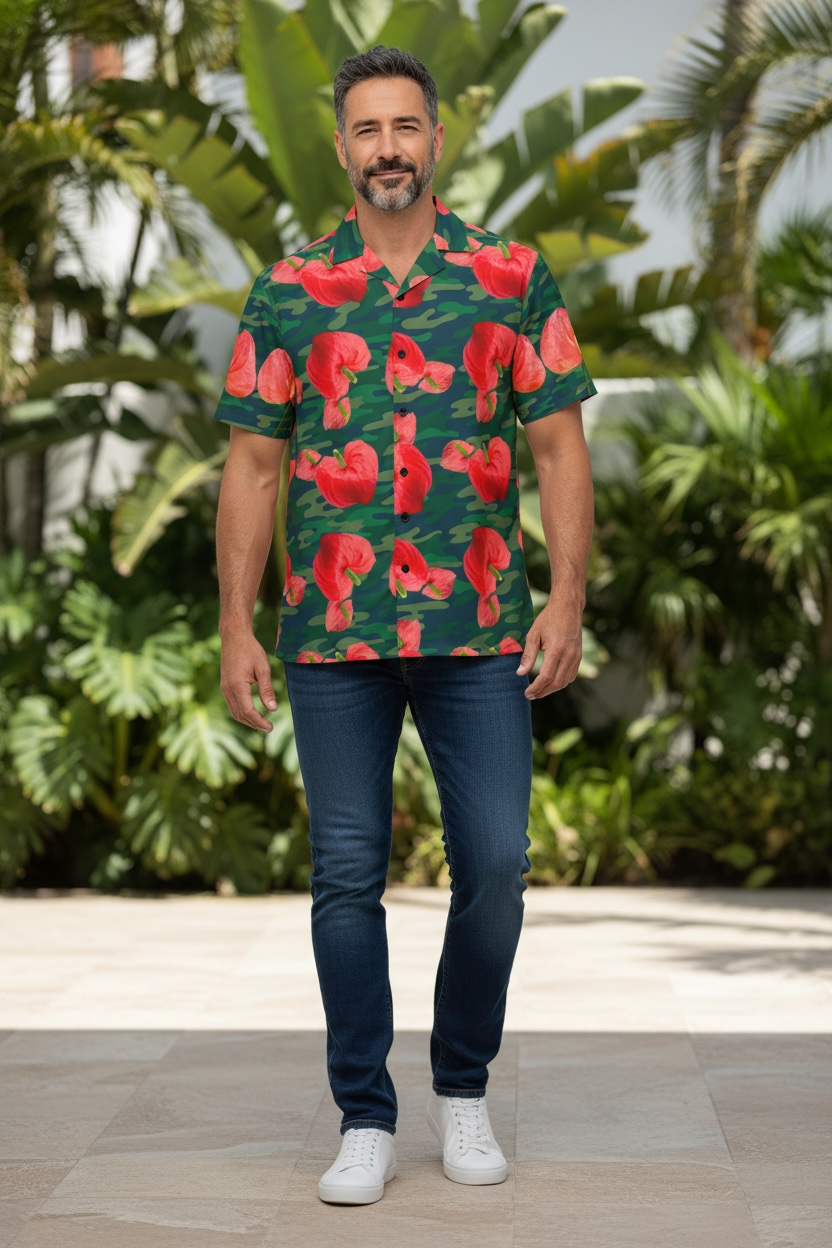Flamingo Flower Print Button Shirt