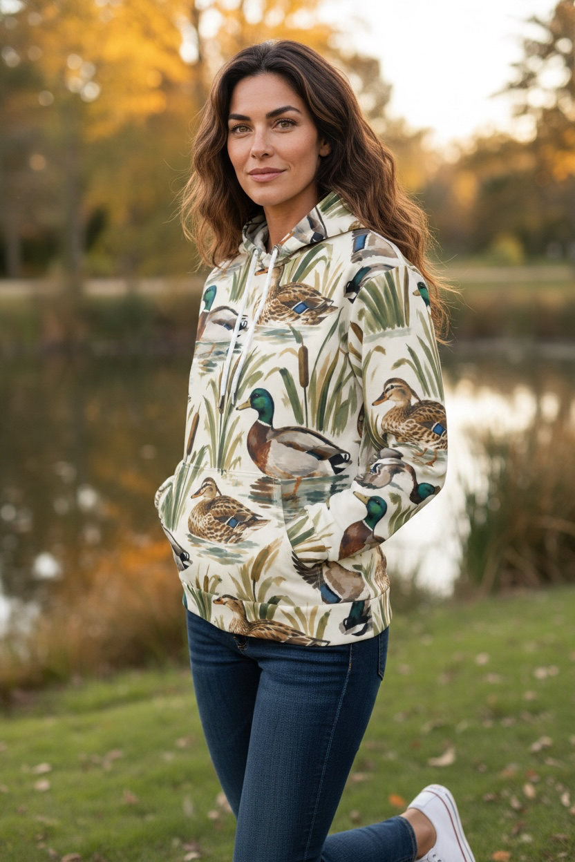 Mallard Duck Hoodie – Vintage Wetland Wildlife Print